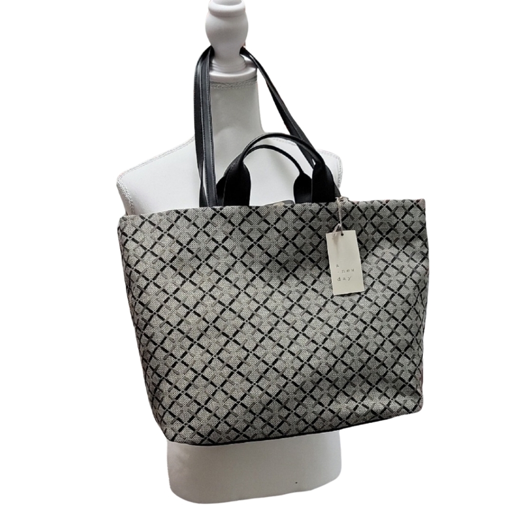NWT Black and Gray Canvas Tote Bag